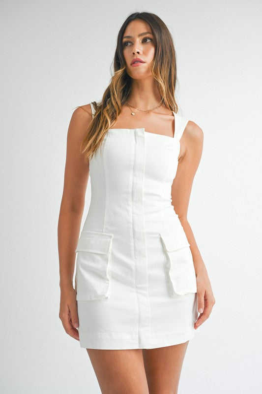 Cargo Pocket White Dress