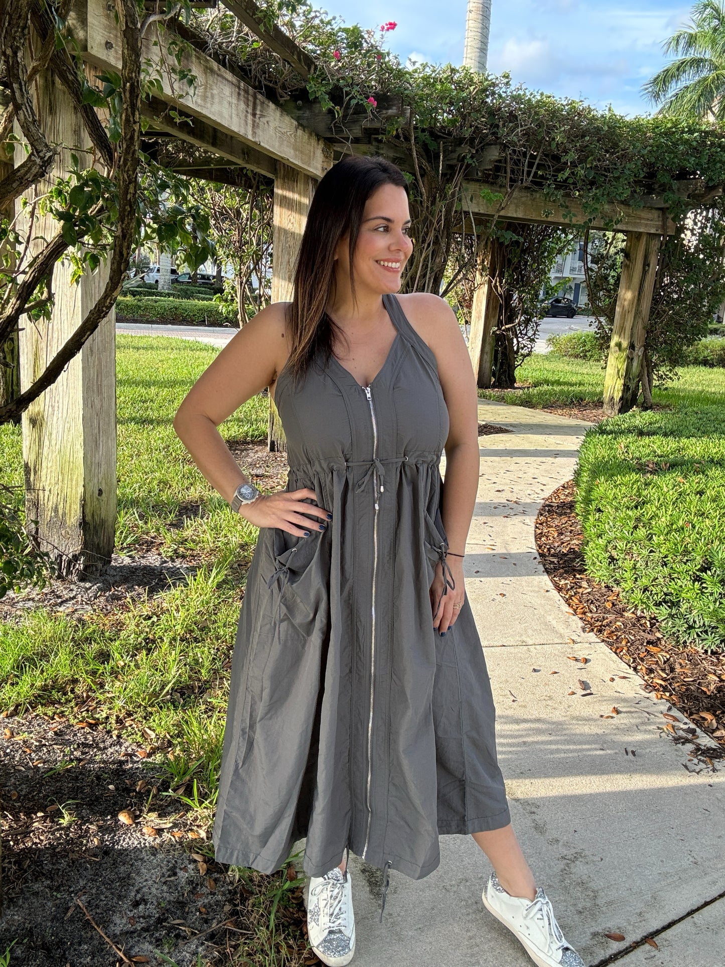 Front Zip Midi Dress