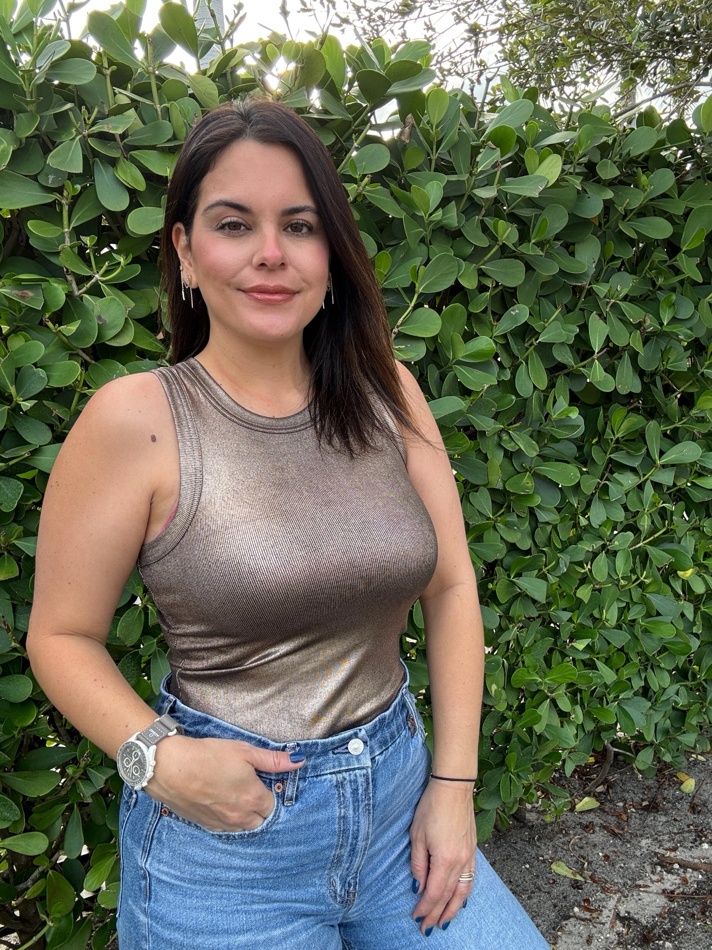 Gold Metallic Ribbed Top