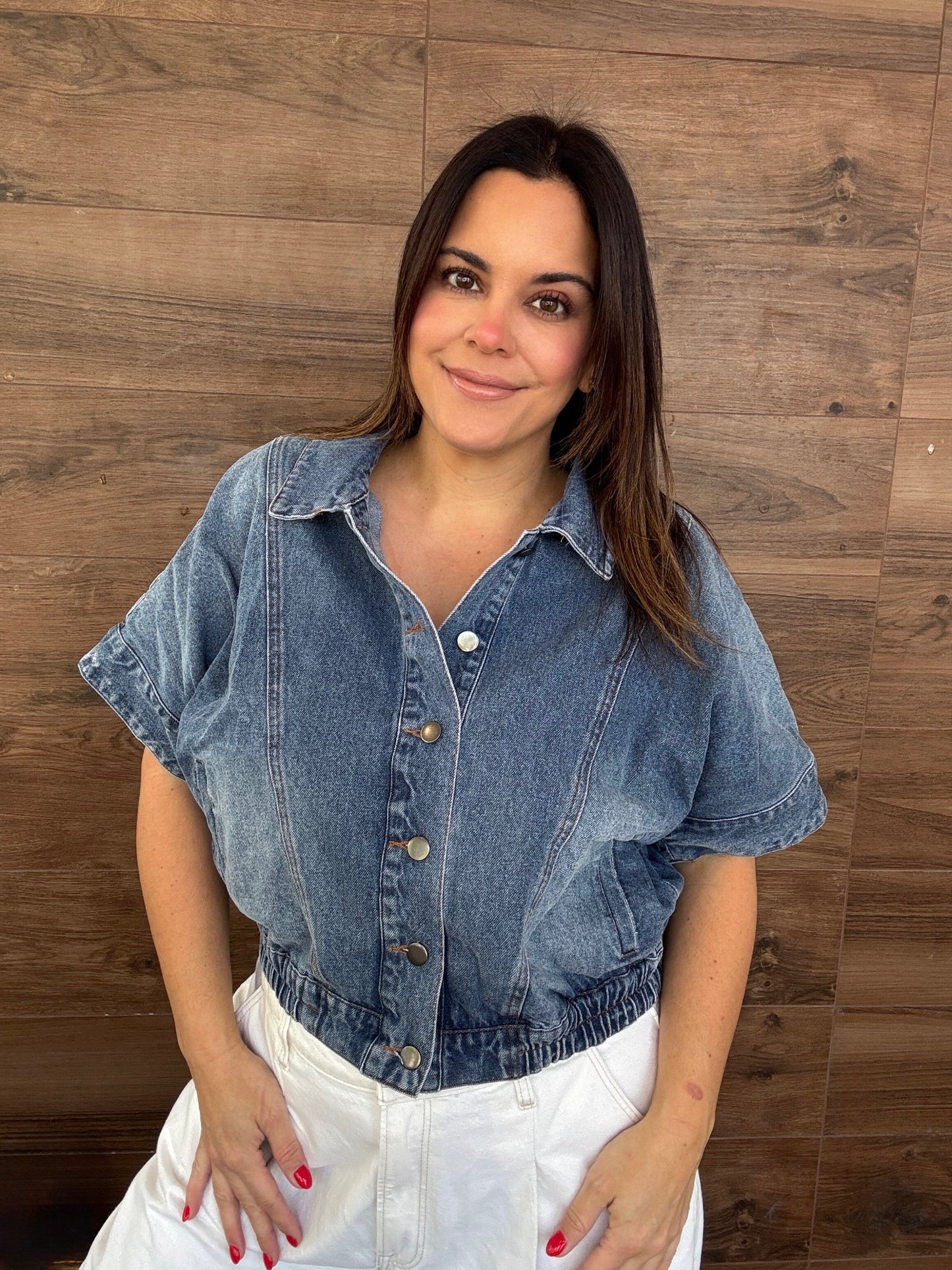 Button Front Denim Top