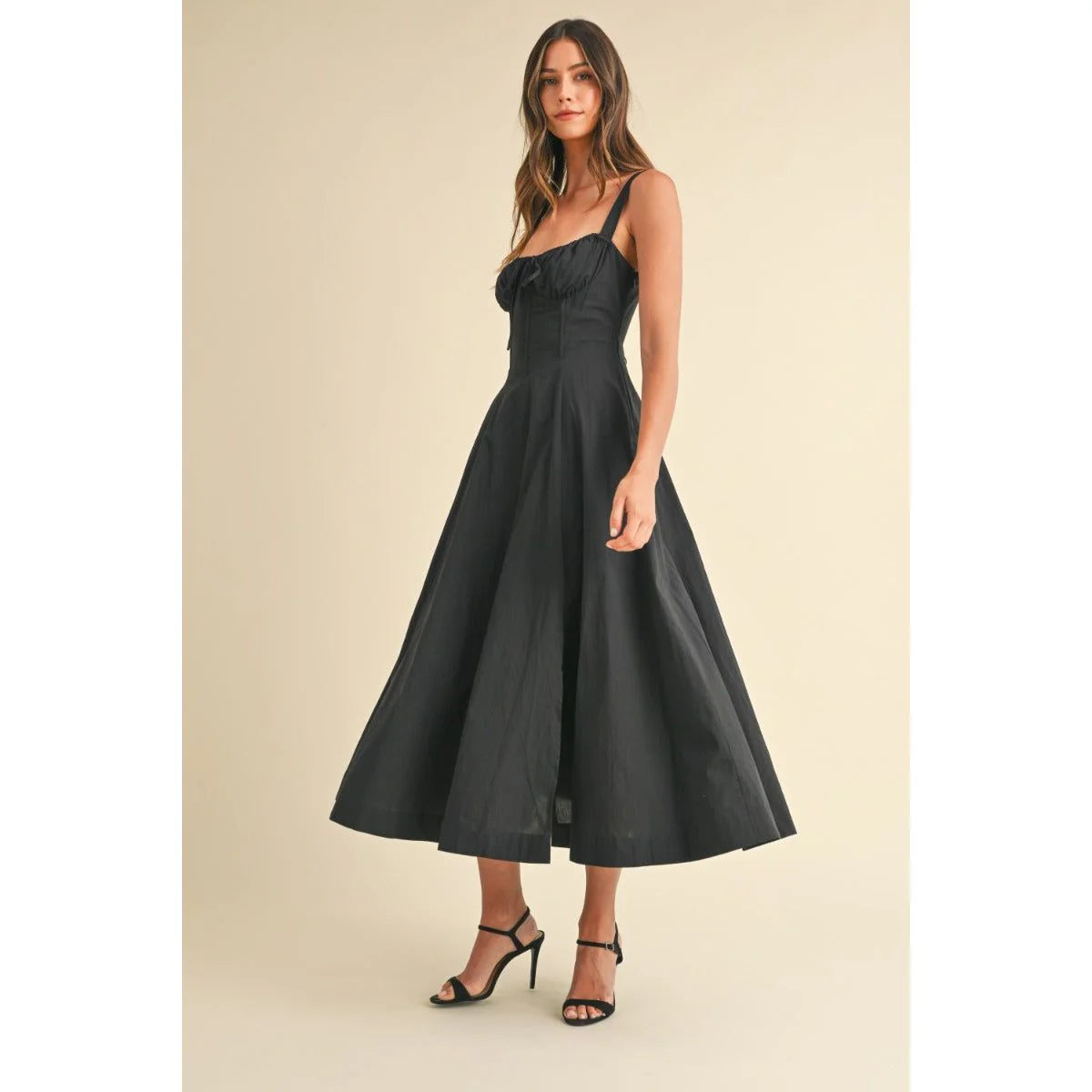 Poplin Bustier Lace Up Back Midi Dress