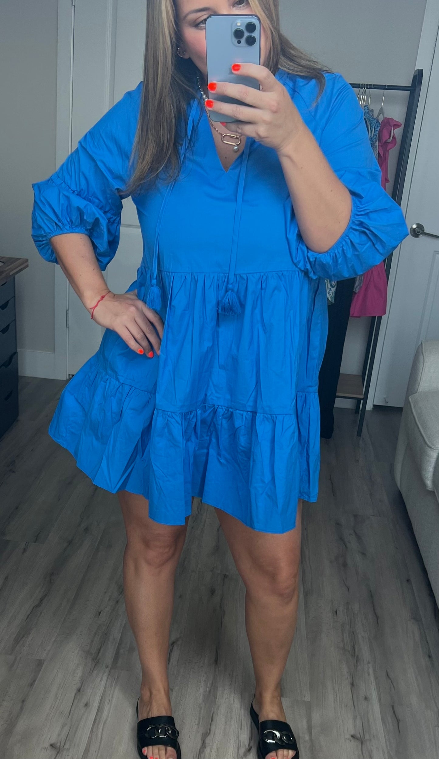 Puff Sleeve Blue Dress - Shop Lelolai