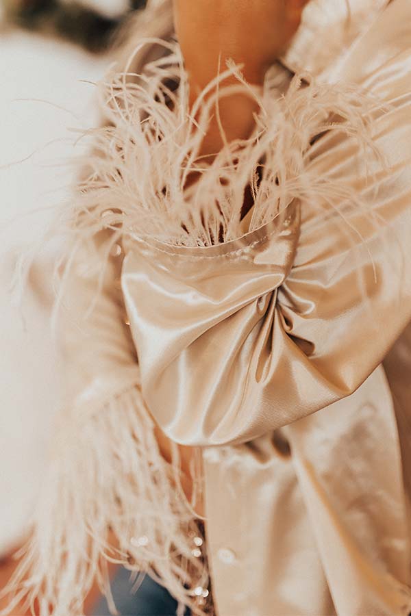 Silk Feather Button Up Top - Shop Lelolai
