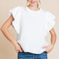 White Cotton Ruffle Sleeve Top