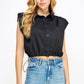 Sleeveless Padded Button Down Top