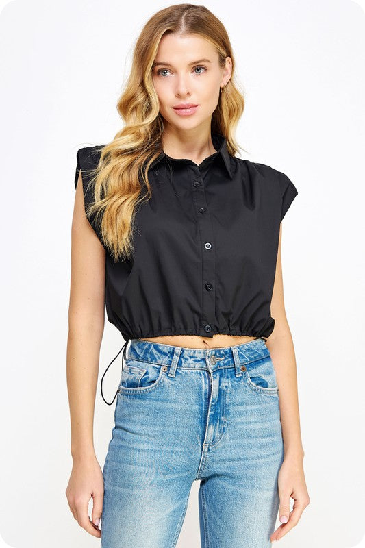 Sleeveless Padded Button Down Top