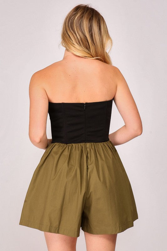 Olive Strapless Romper