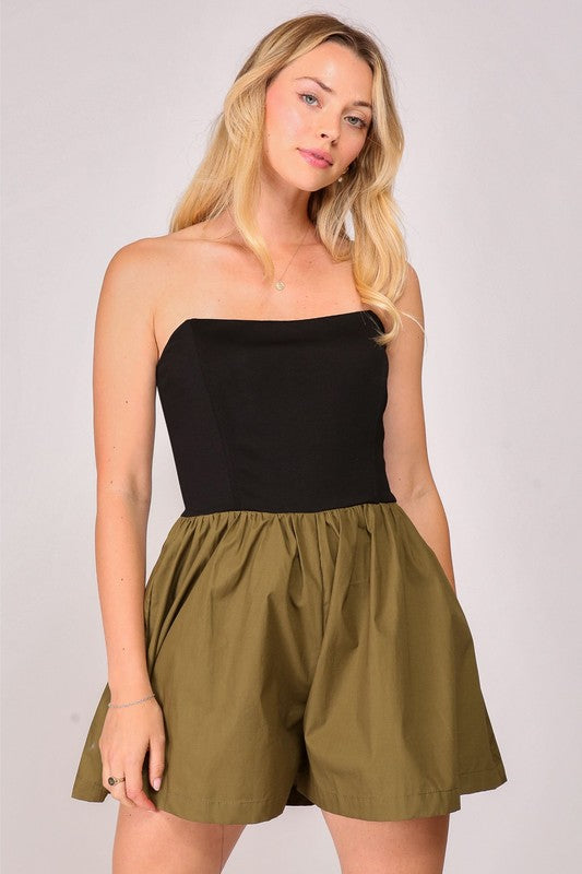 Olive Strapless Romper