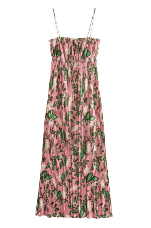 Tropical Pleated Midi Dress