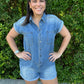 Denim Button Down Pocket Romper