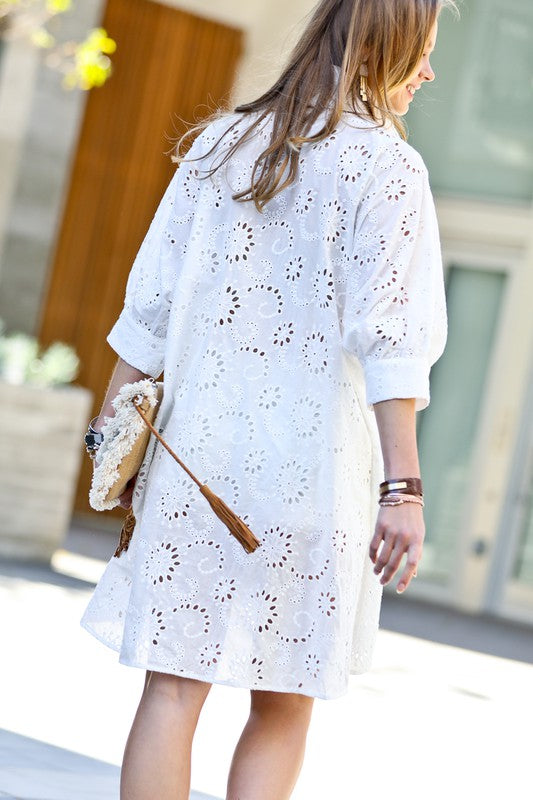 Embroidery detail hollow out dress shirt