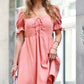 Salmon Puff Shoulder With Ruffle Front Tie Dress - Shop Lelolai