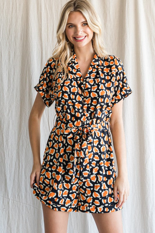 Print Collared Button-Up Romper - Shop Lelolai