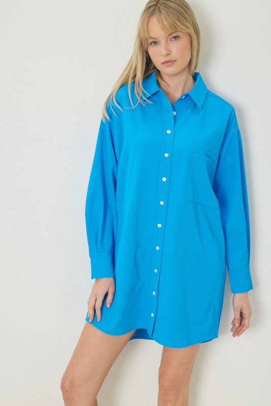 Blue Button Up Dress - Shop Lelolai