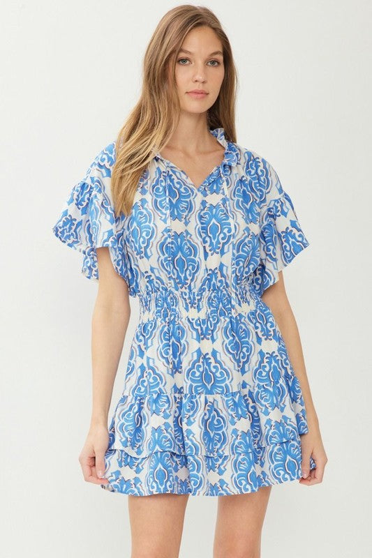 Blue Tiered Short Dress - Shop Lelolai