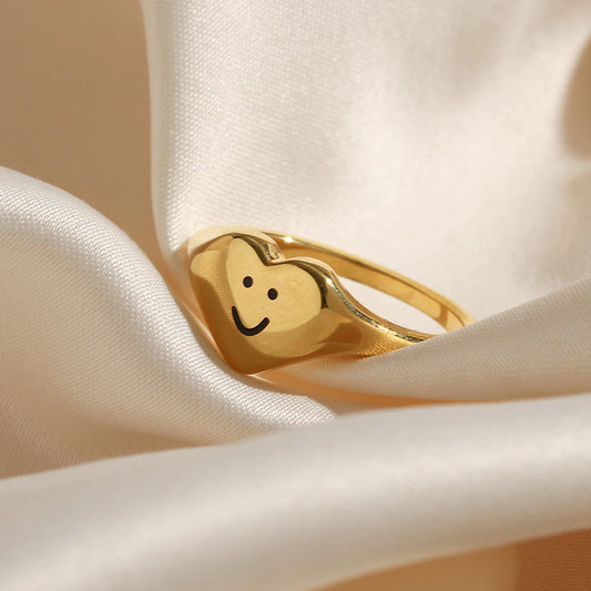 Smiley Face Heart Ring - Shop Lelolai